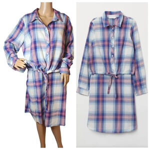 NWT H&M mama nursing dress with pockets. Pink blue white plaid.  Size XL